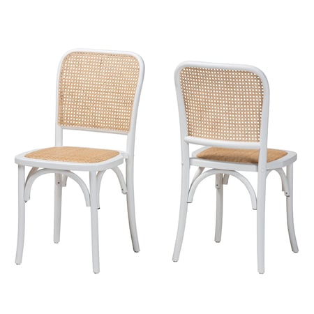 Baxton Studio Neah Japandi White Wood and Natural Rattan 2-Piece Dining Chair Set, PR 227-2PC-13247-ZORO